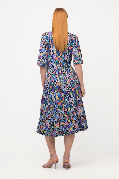 Midikleid, Punkte, V-Ausschnitt, Halbarm