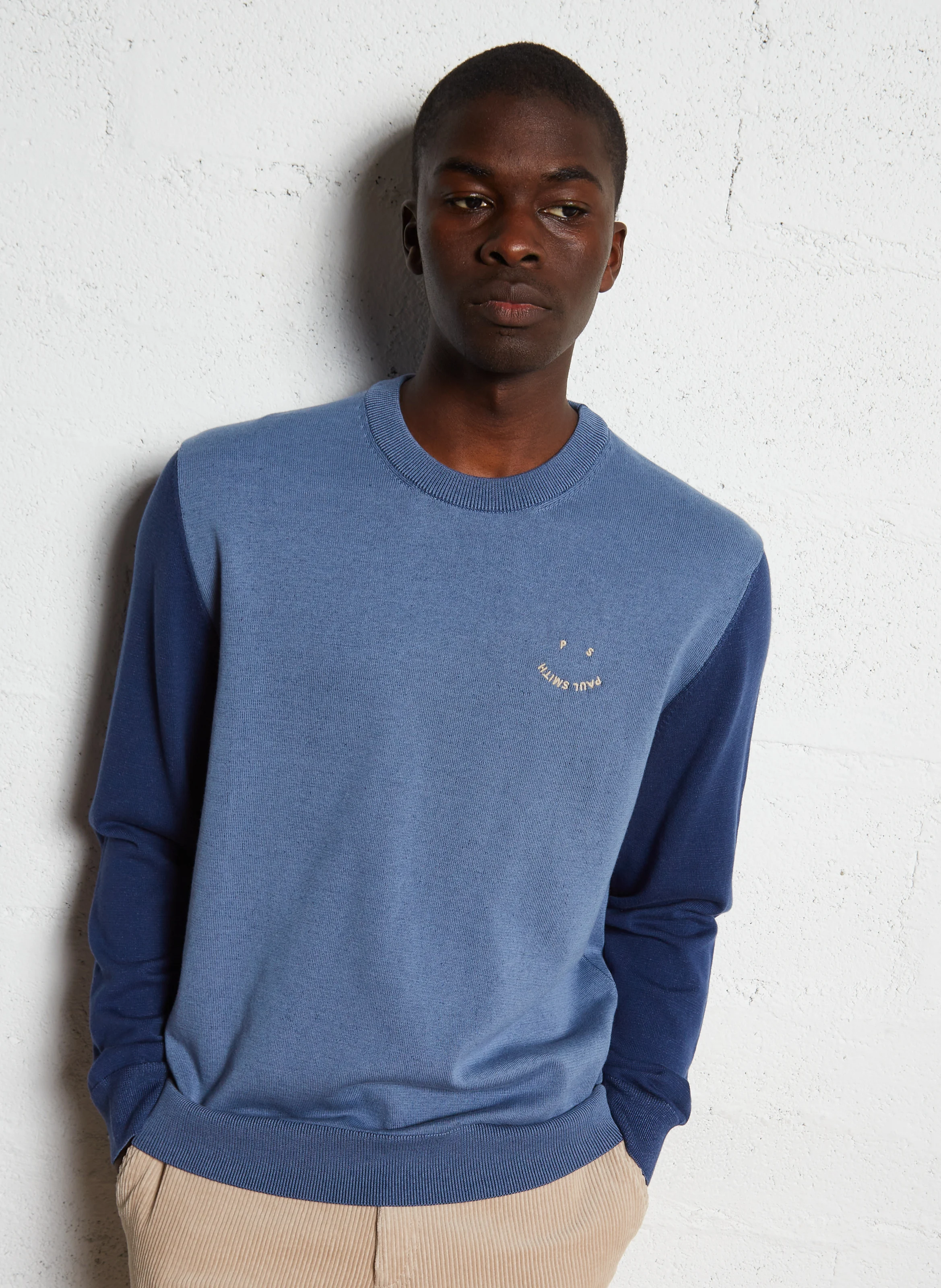 Pull col rond regular en coton bio | Bleu