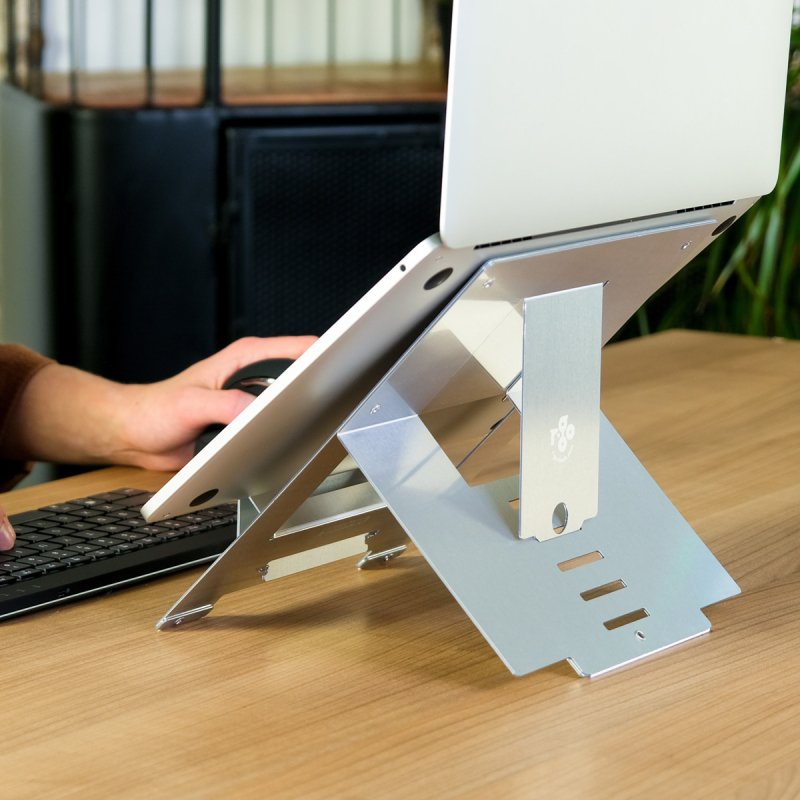 R-Go Tools Support pour ordinateur portable R-Go Riser Flexible, pliable et réglable, ergonomique, aluminium Hylite, argent