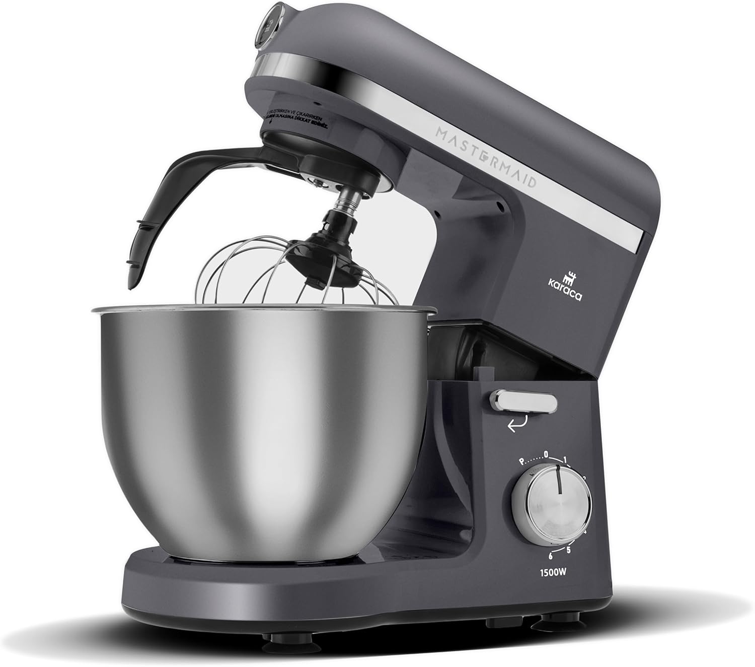 Karaca Mastermaid Chef Pro Double Armed Küche Koch 1500W Space Gray, Glänzend Cream, 1500W, 5 L Mixer, Food Processor, Geschwindigkeitseinstellung, Knethaken, Verquirlen, Kneten und Mischen