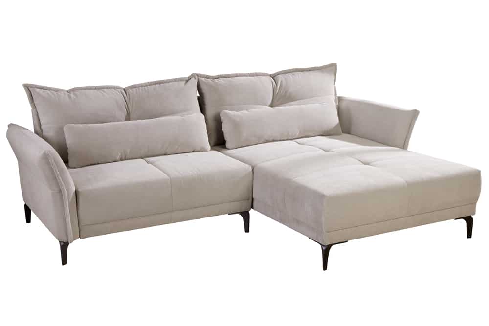 Modernes Ecksofa DESIGNO 250cm champagner beige Cord Couch inklusive Kissen Metallfüße