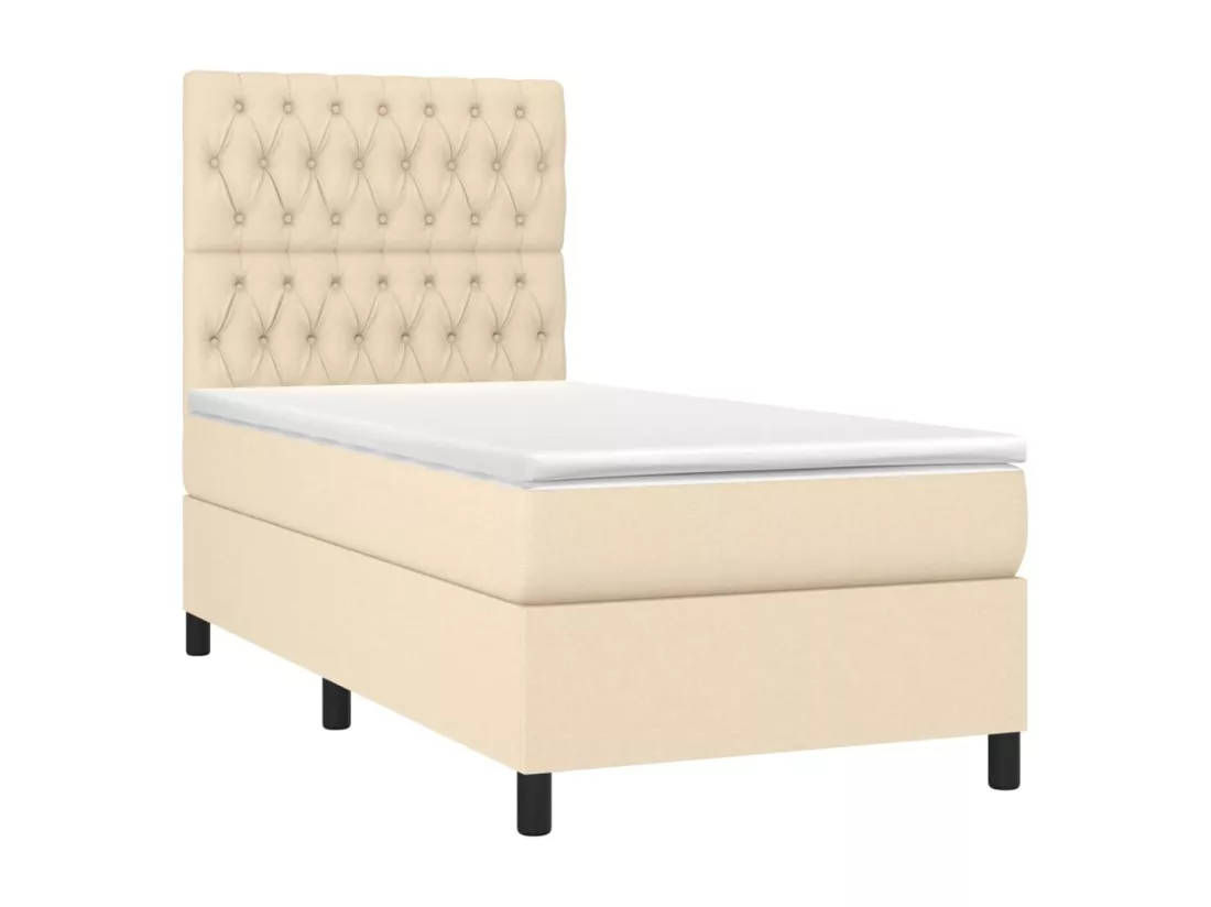 Sommier tapissier avec matelas et LED Crème 90x190 cm Tissu