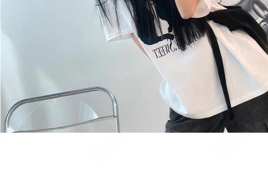 SeoulPop - T-shirt met korte mouwen en kattenprint, losvallend