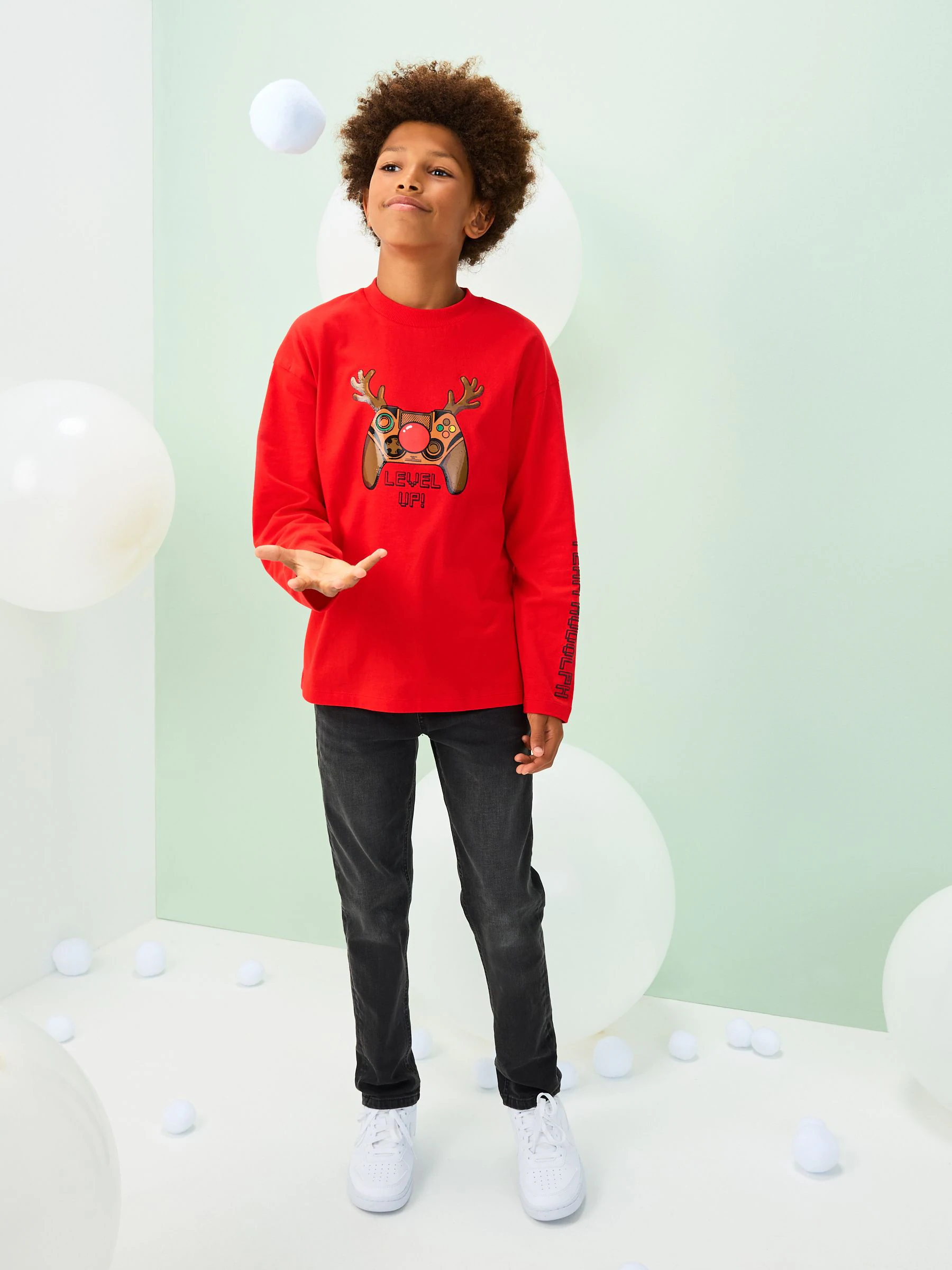 Rood met controller - Kerstmis T-shirt met Lange mouwen (3-16jr)