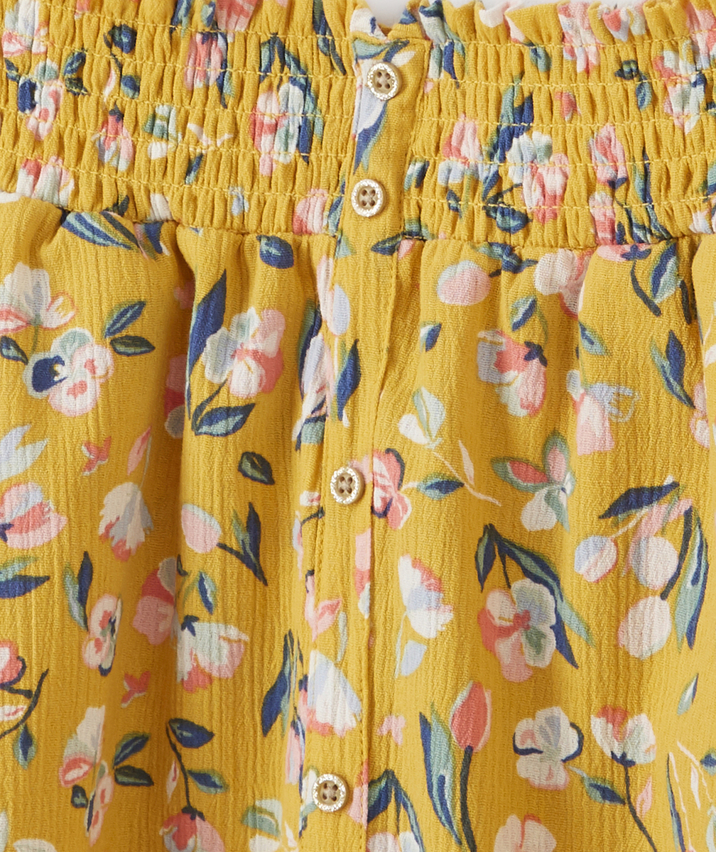 JUPE DROITE FILLE EN COTON JAUNE ET IMPRIMÉE FLEURIE