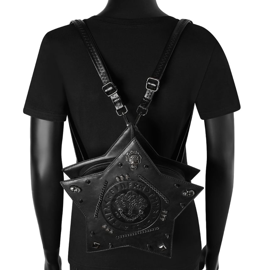 Malnia Home - Rugzak / Crossbodytas van imitatieleer met stervormige ketting en reliëf en studs