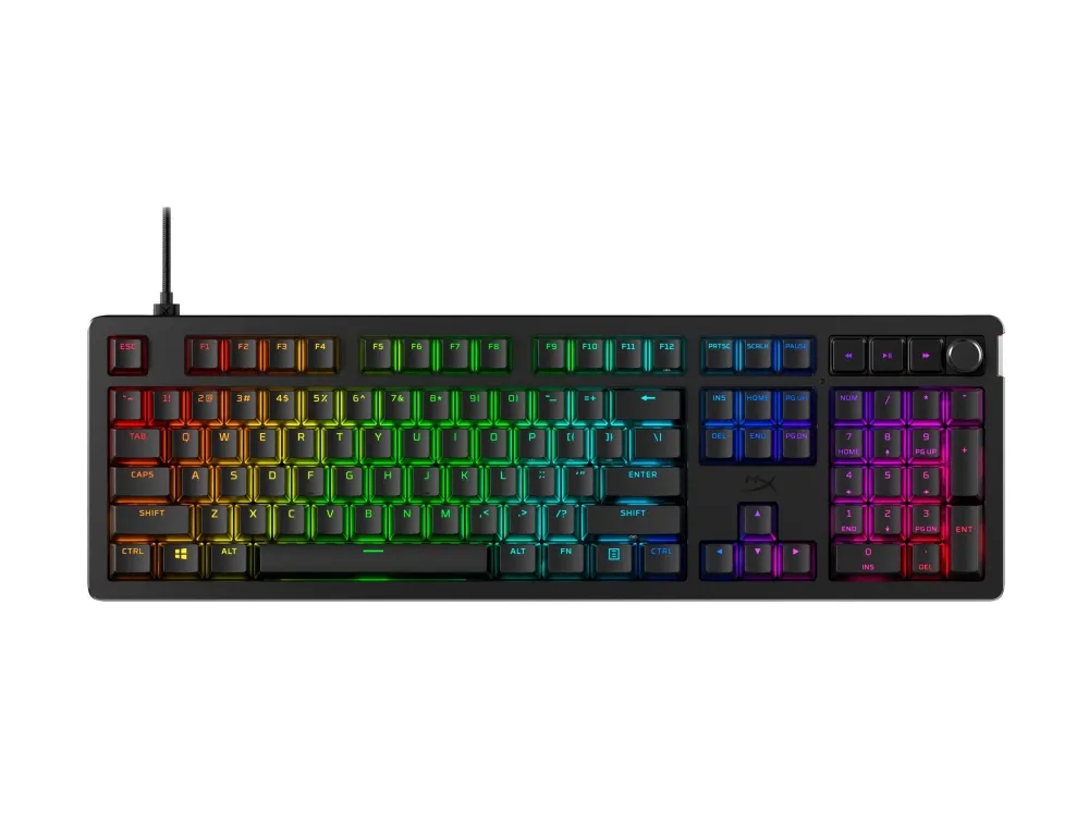 HyperX Alloy Rise - Tastatur - 100% fuld størrelse - bagbelyst - USB-C - QWERTY - Pan Nordic - tastaturkontakt: HyperX Linear - sortering