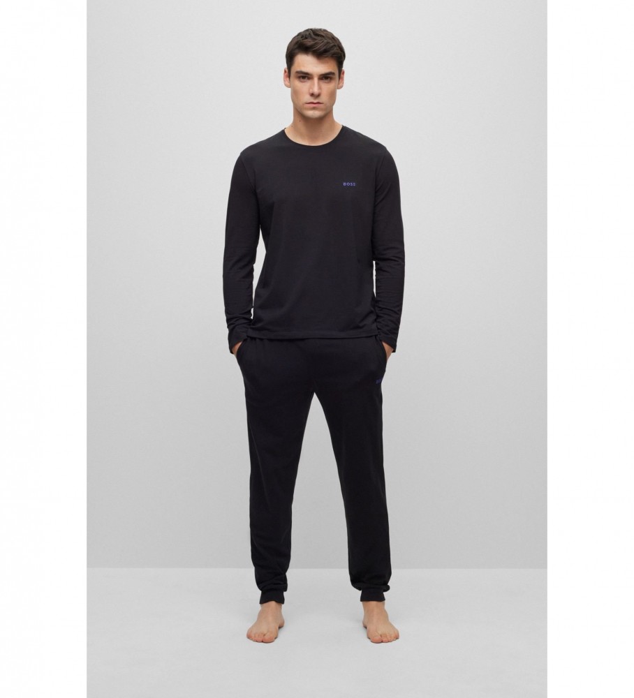 Pijama preto com camiseta BOSS Mix&Match e logo bordado