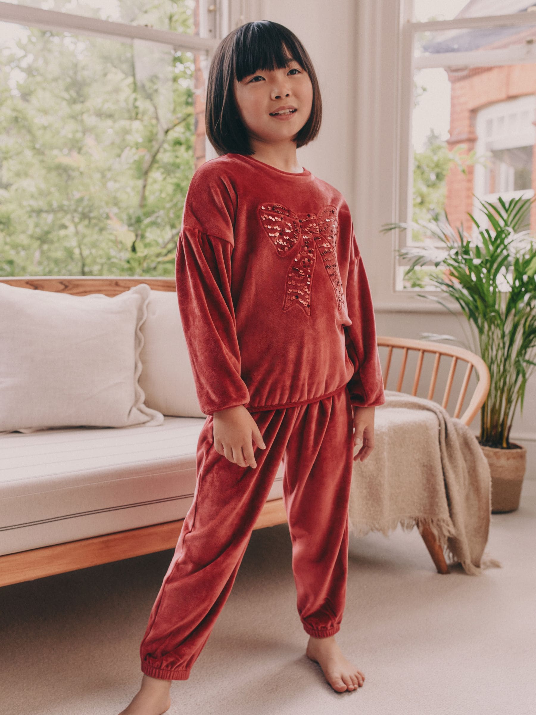 Red Sequin Bow - Behaaglijke fleece pyjama (9 mnd-16 jr)