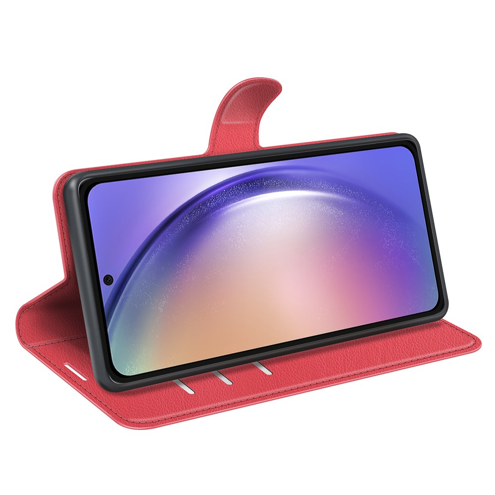 Samsung Galaxy A55 Leder Tasche Flip Cover Litchi Look - Rot