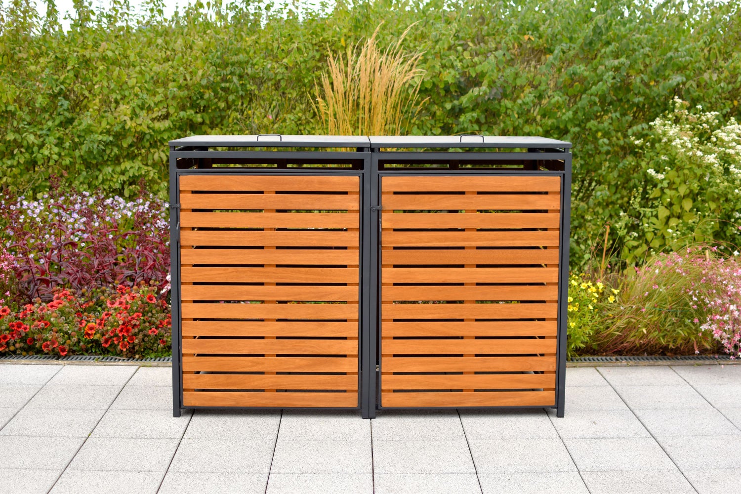 Afdekset voor twee bakken, 80-120 liter, aluminium/eucalyptus