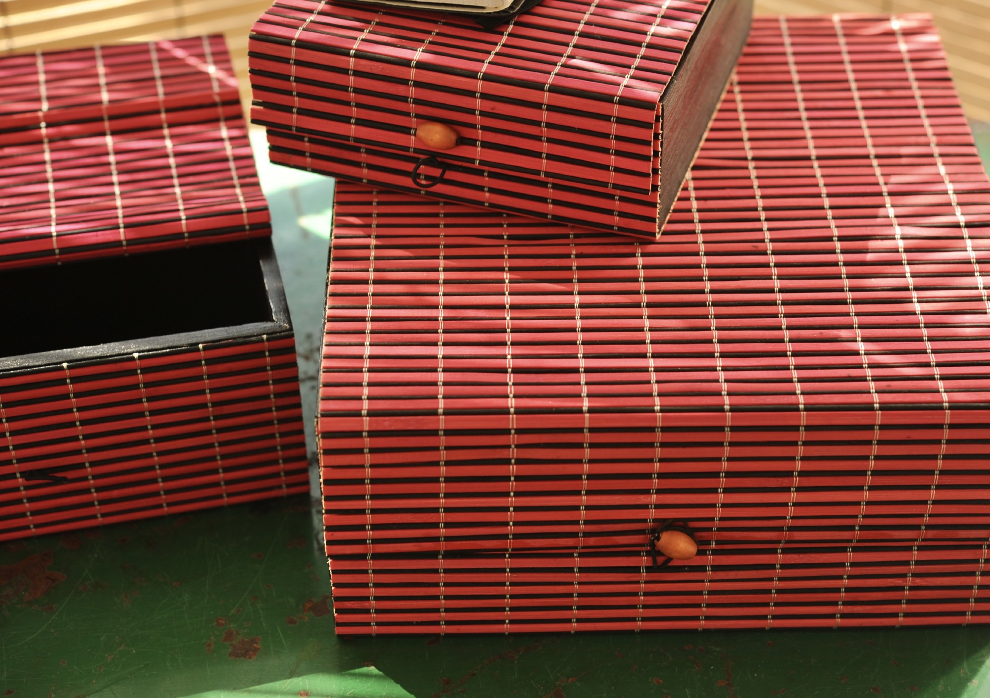 4er-Set Bambus-Deckelboxen, rot von fischer's lagerhaus