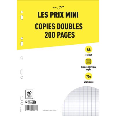 Les Prix Mini - copies doubles - 200 pages - A4 - grands carreaux (Seyes) - perforées