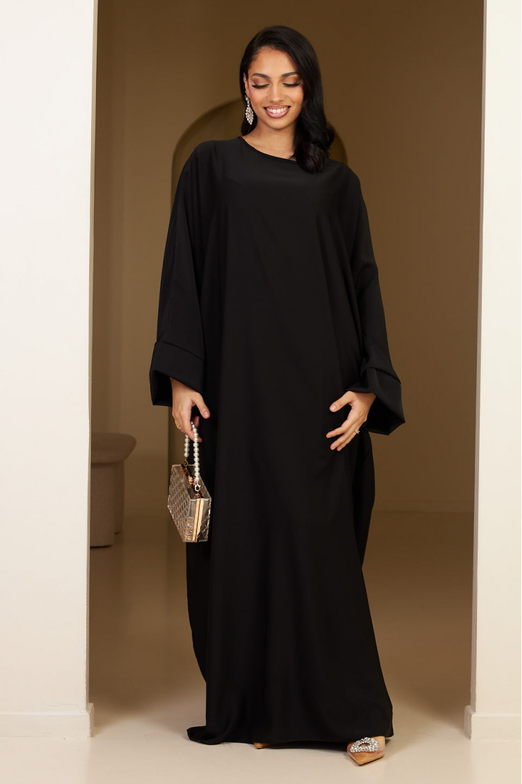 Abaya noire satinée uni