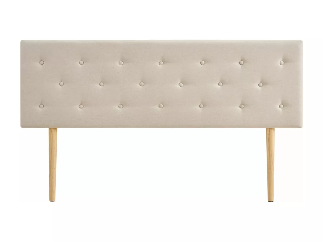 Tête de lit LULINE 160 capitonnée, En tissu rembourré, Pieds en bois, Design élégant, Pour lits 160 cm, Écru