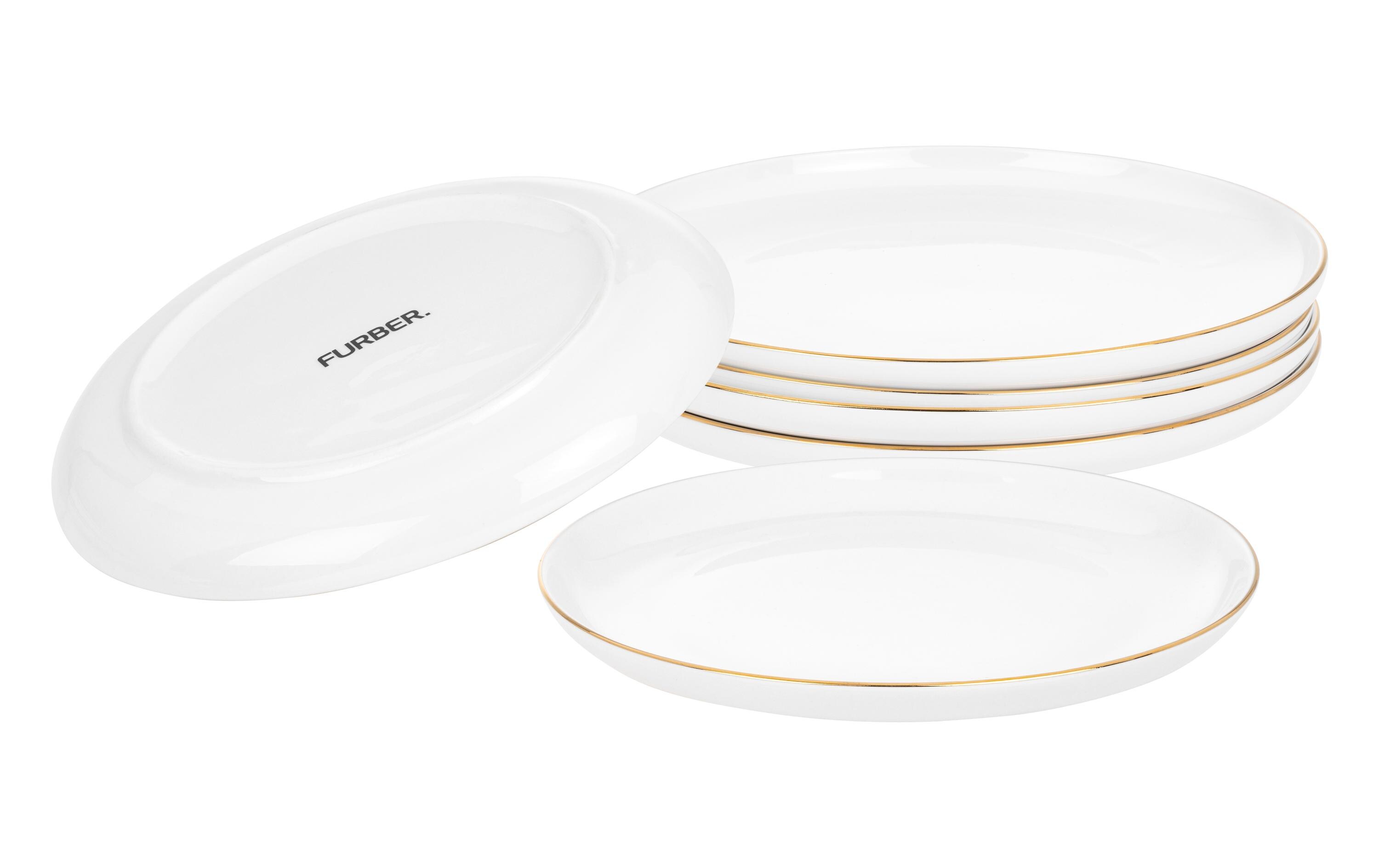 Frühstücks- & Dessertteller Ø 21 cm, 6 Stück, Weiss/GoldRundes Tellerset