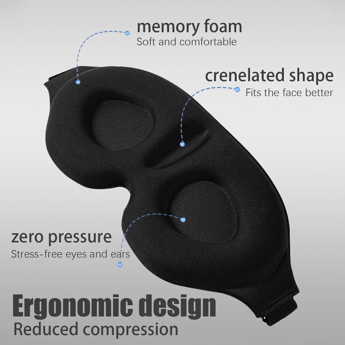 3D sovemaske med ekstrautstyr Sort