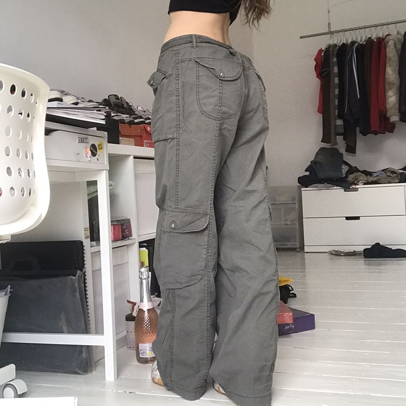 BrickBlack - Low Rise Plain Wide-Leg Cargo Jeans