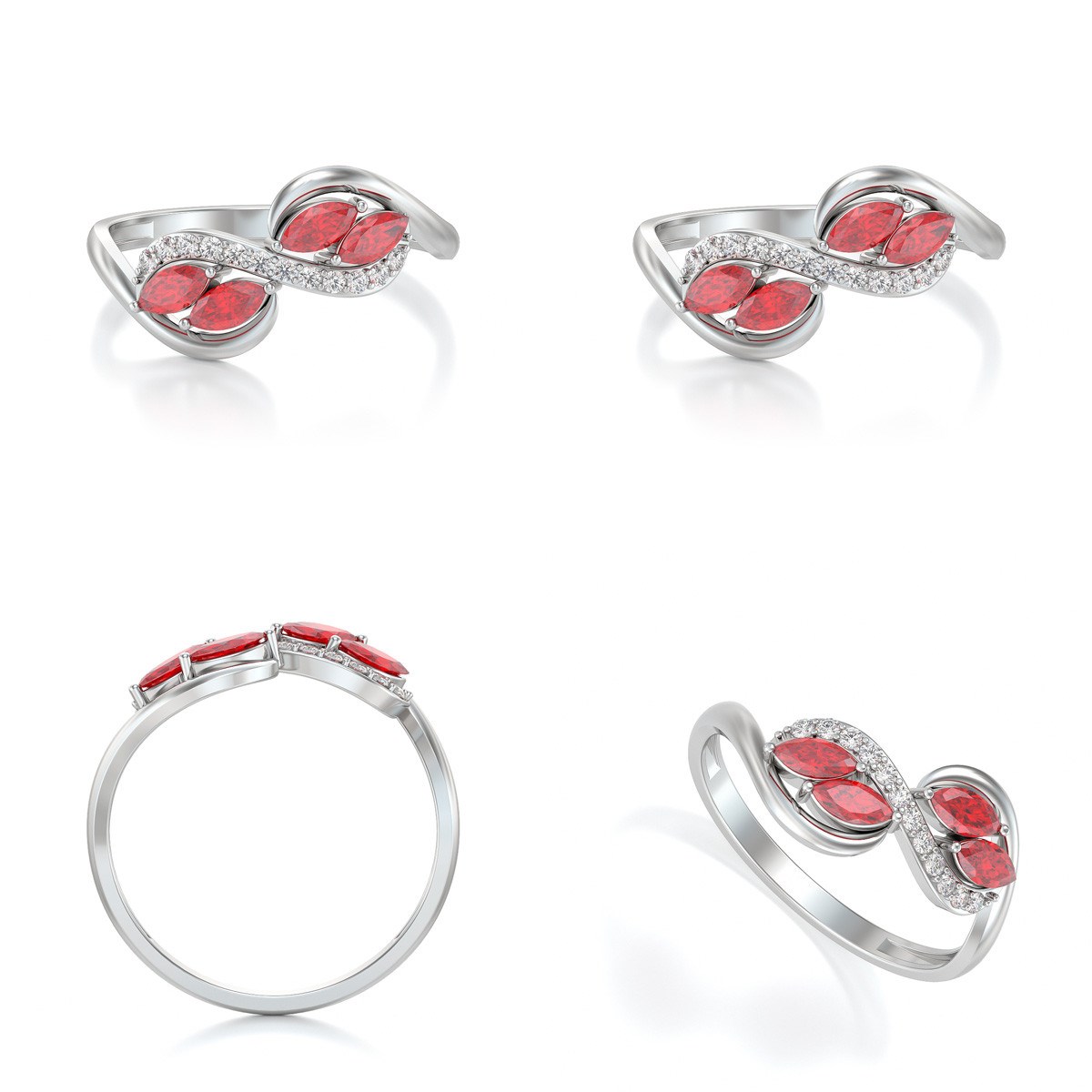 Bague ADEN Or 585 Blanc Rubis et diamants 1.546grs