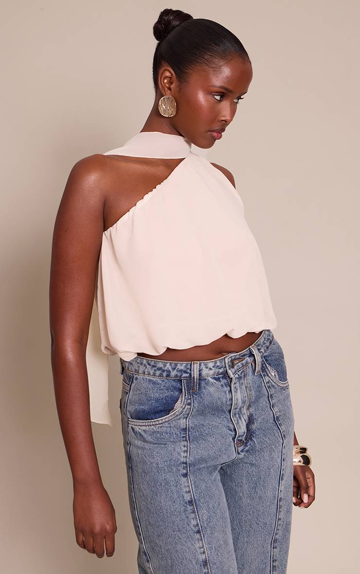 Crème Top En Mesh À Col Licou Avec Détail Foulard