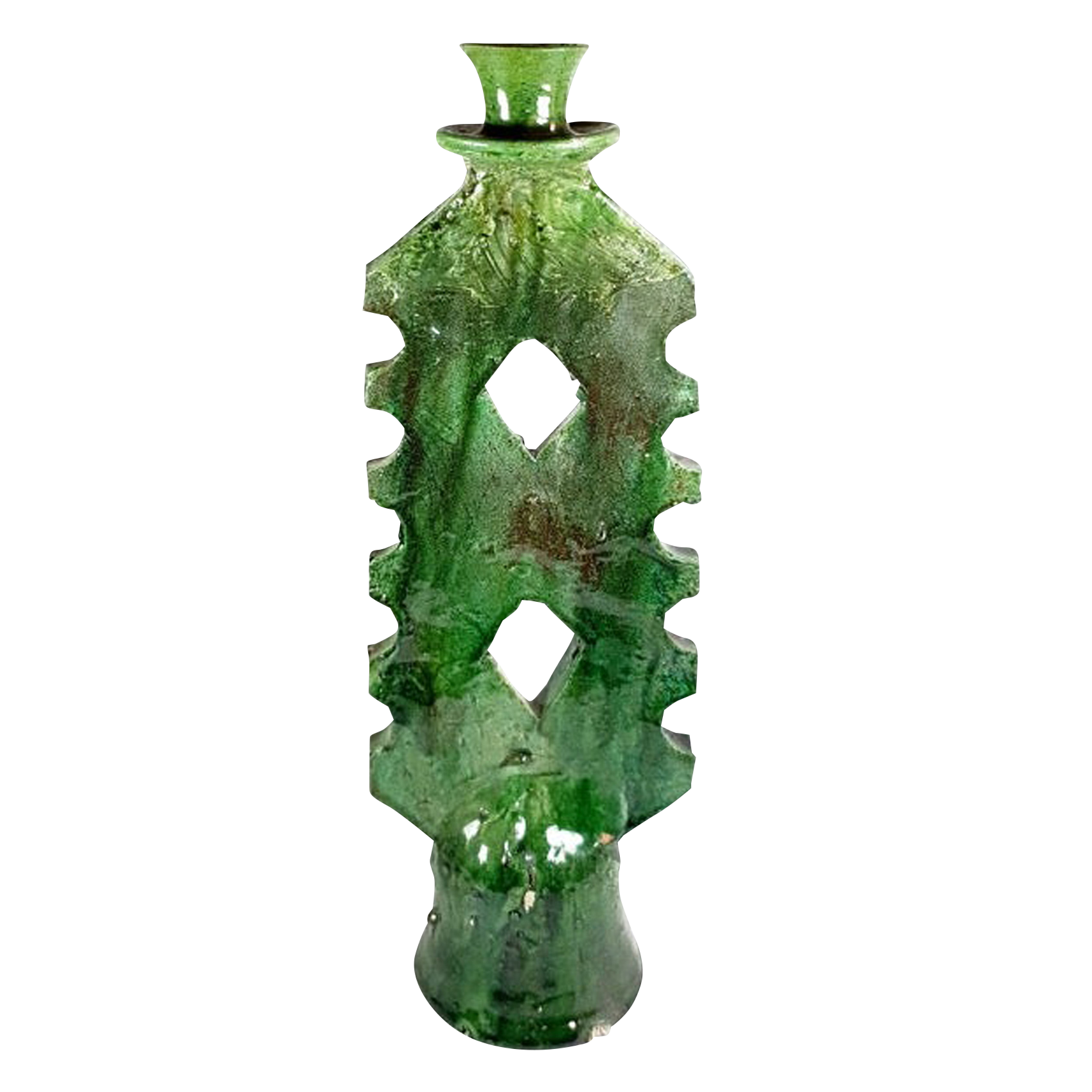 Bougeoir en poterie émaillée| Vert