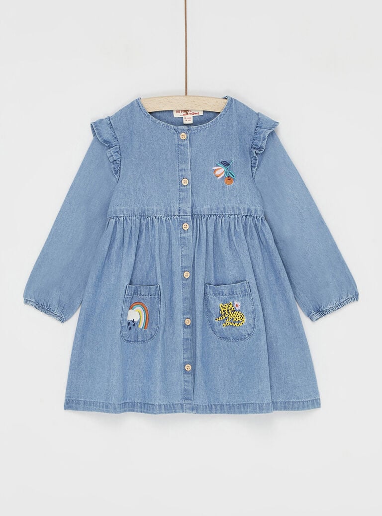 Robe manches longues denim moyen pour bébé fille