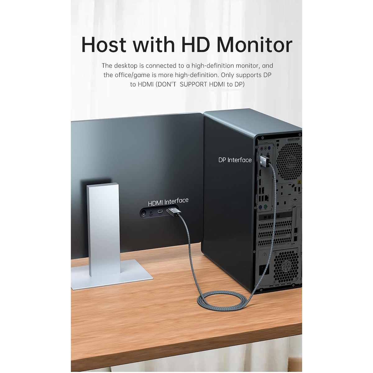 NÖRDIC 2m Displayport 1.4 til HDMI 2.1 8K60Hz 4K120/144Hz Dynamic HDR 32.4Gbps Dolby ATMOS