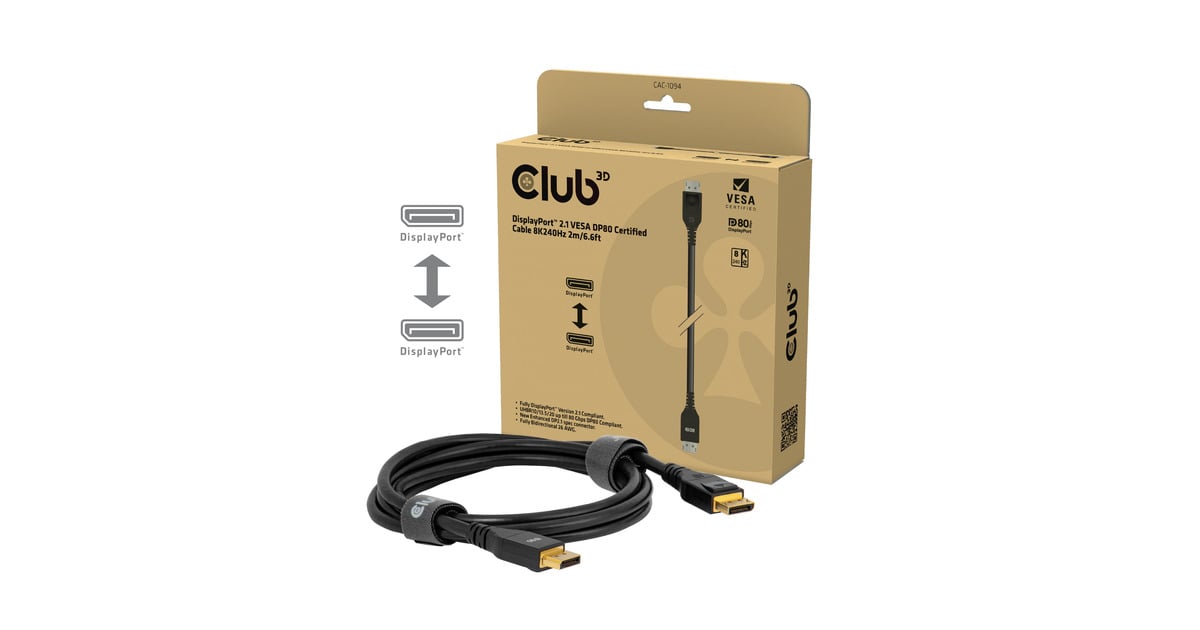 Club 3DDisplayPort 2.1 VESA DP80 Certified kabel 8K240Hz 2m  (Zwart)
