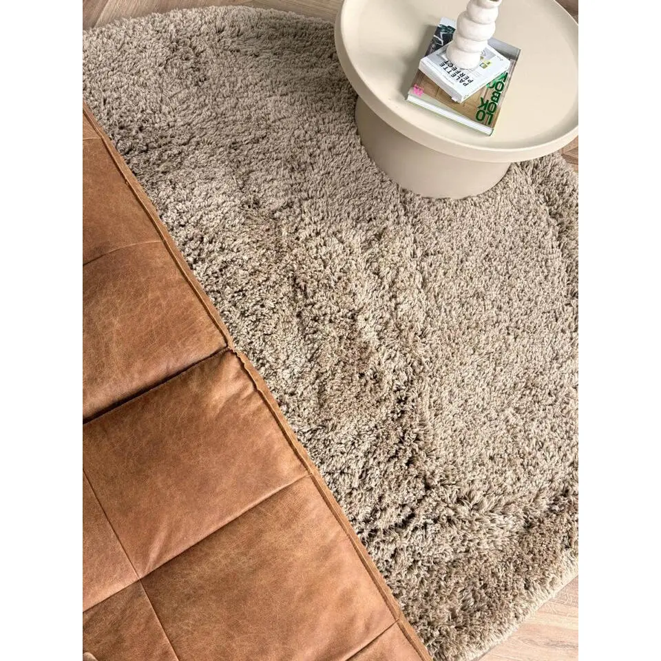 Interieur05 rond hoogpolig vloerkleed polyester Pilo taupe - 290 x 200 cm