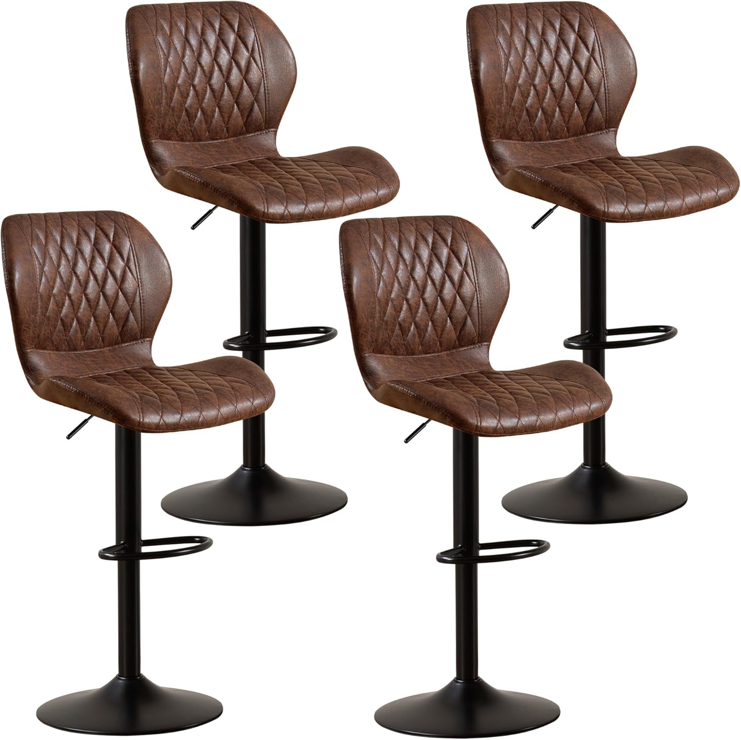 Barhocker,Bar Stühle mit Lehne, 360°Drehstuhl Küchenstuhl, Höhenverstellbar, PU-Kunstleder, für Esszimmer Heimbar Kücheninsel (Braun, 4 PCS) VD3063003