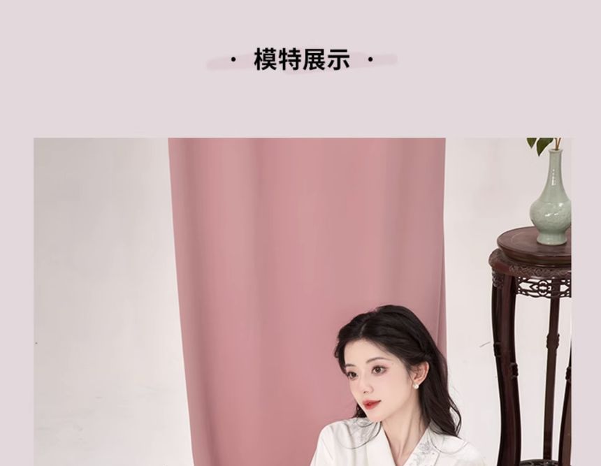 Keiko Girl - Traditionele Chinese blouse met lange mouwen, kraag, borduurwerk en knopen / Hoge taille jacquard geplooide midi-A-lijn rok / Set