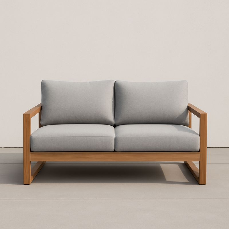 Zweisitzer Gartensofa Teakrahmen Graue Polster 140x76x73cm
