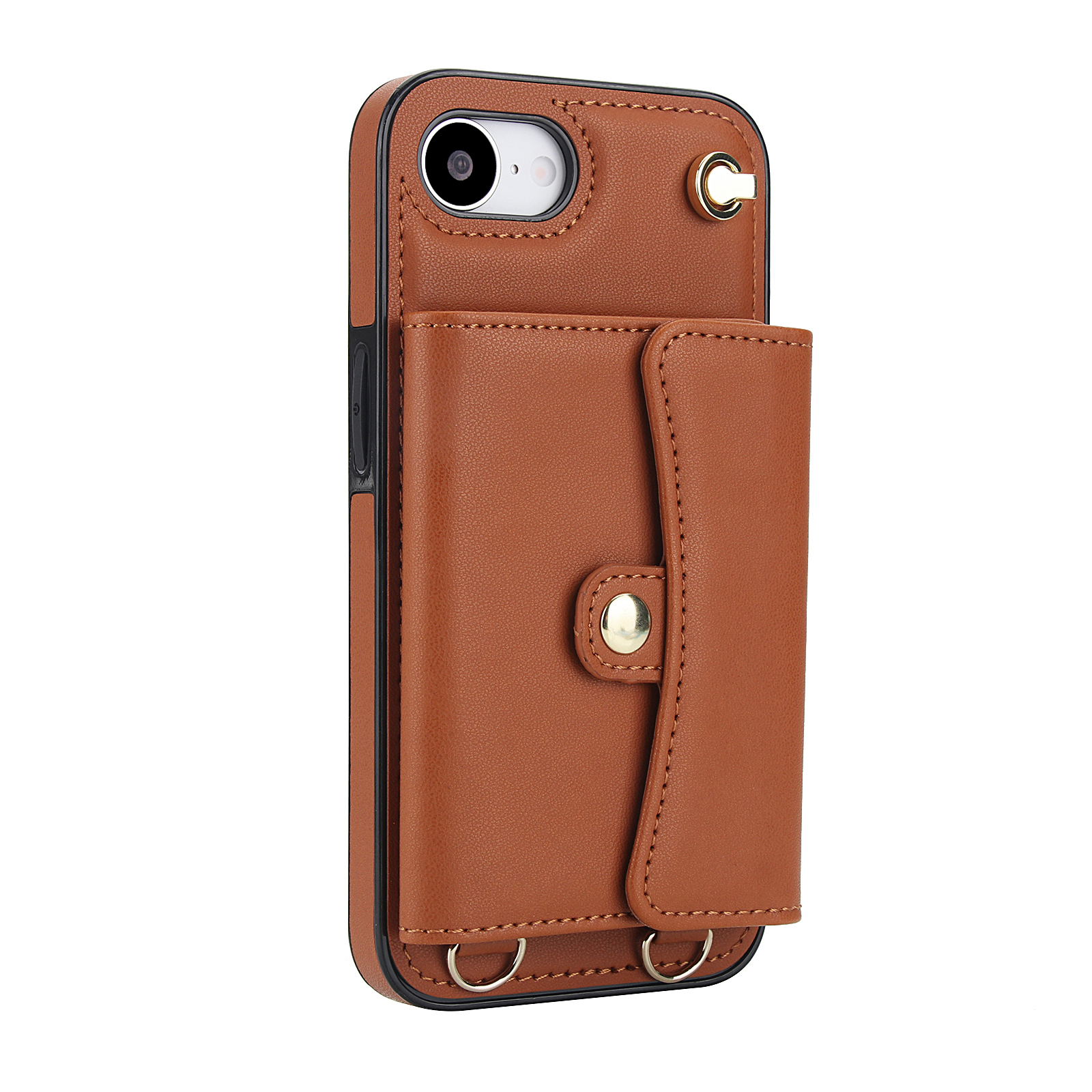 iPhone 16e Necklace Leder Schutz Hülle mit Kartenfach   Handykette (140cm) - Braun