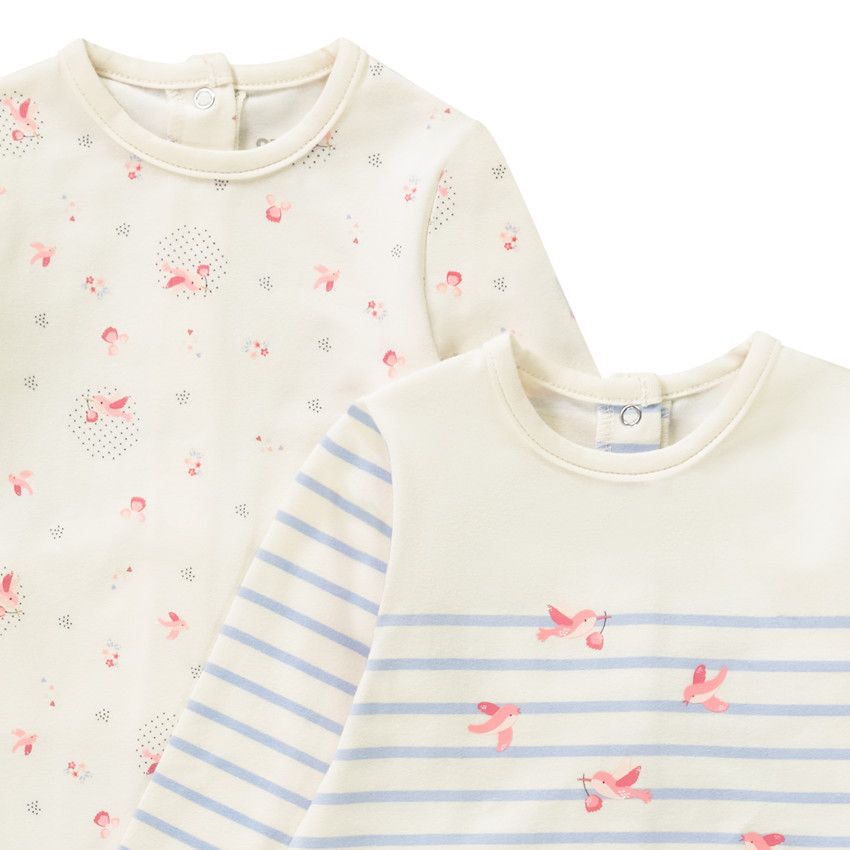 Lot de 2 dors-bien fantaisie Oiseaux pour bébé fille - Ecru