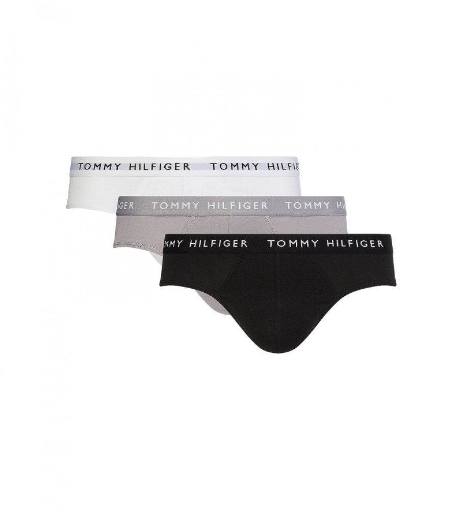 Pacote com 3 Slips Essential da Tommy Hilfiger nas cores preto, cinza e branco.