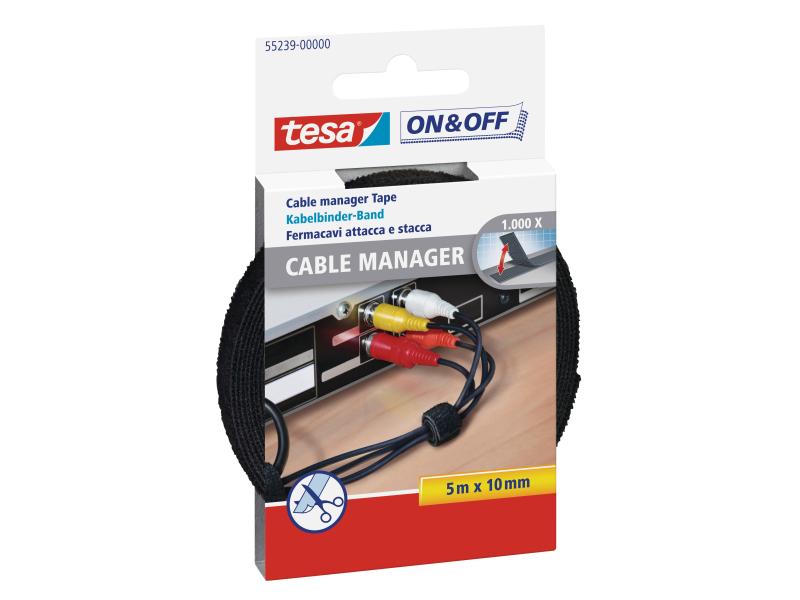 tesa Klettband-Rolle Velcro 10 mm x 5 m, Schwarz Universal, schwarz