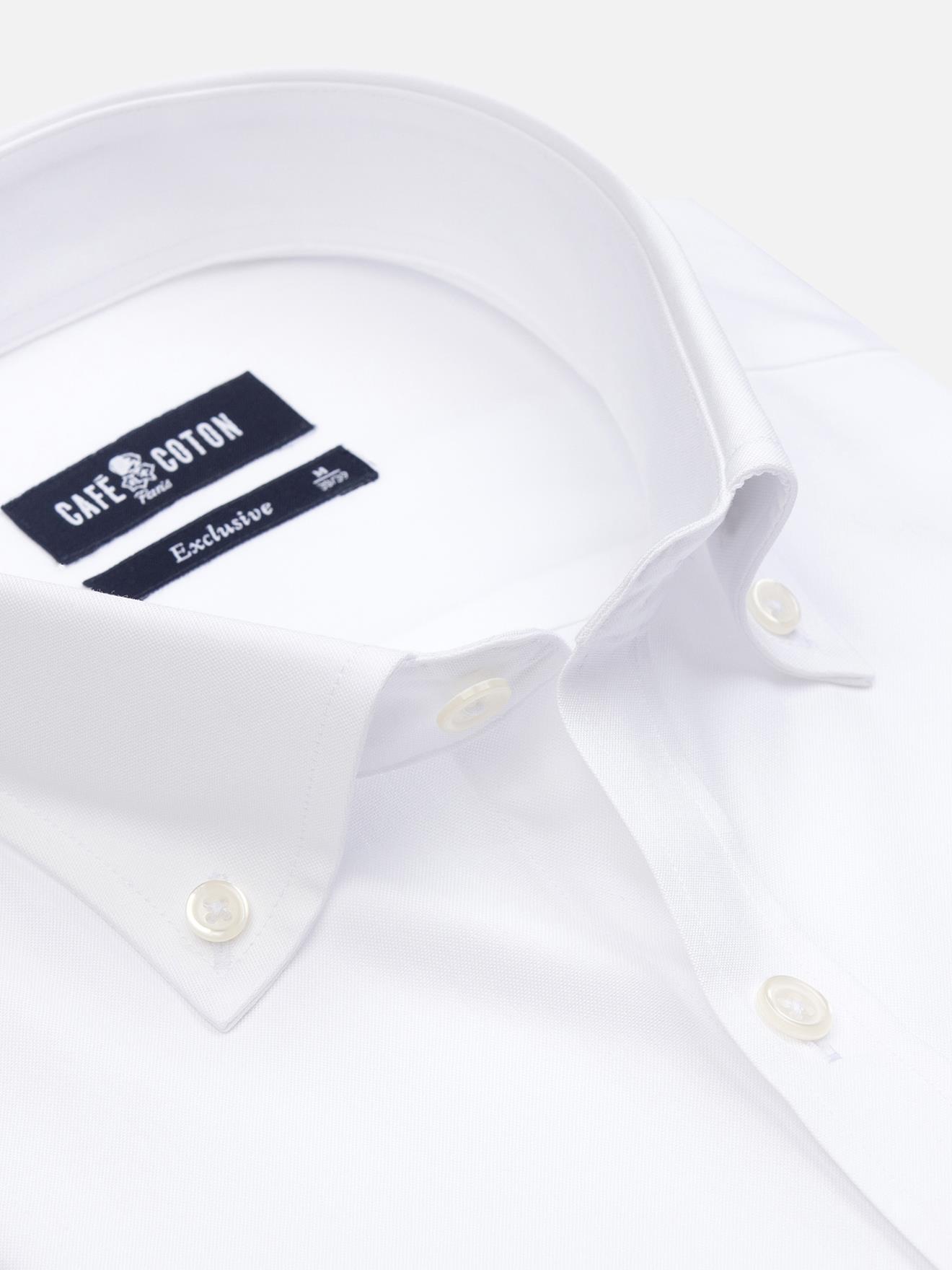 Chemise en pin point blanc - Col Boutonné