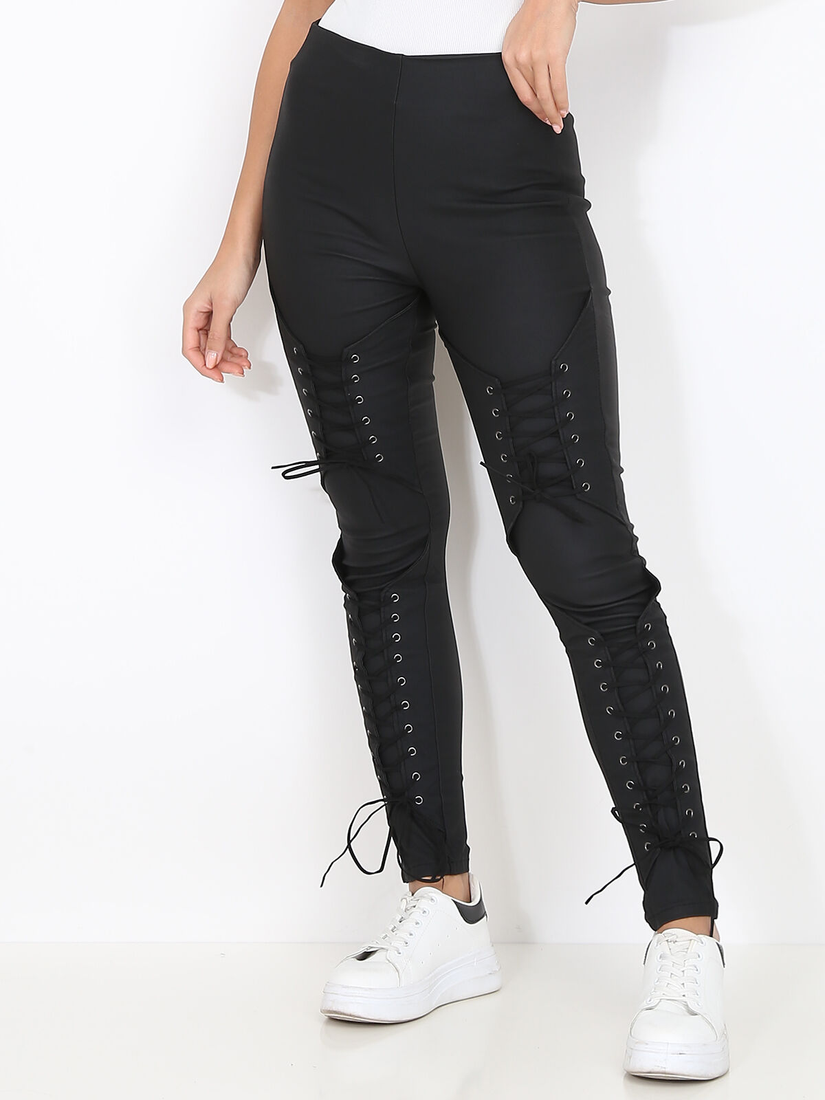 Tregging enduit style corset- Noir