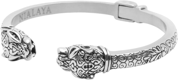 Nialaya Men's Panther Bangle in Stainless Steel Silver