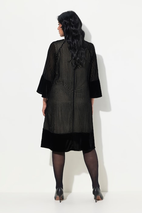 Samtkleid, A-Linie, Ausbrennermuster, weite Ärmel