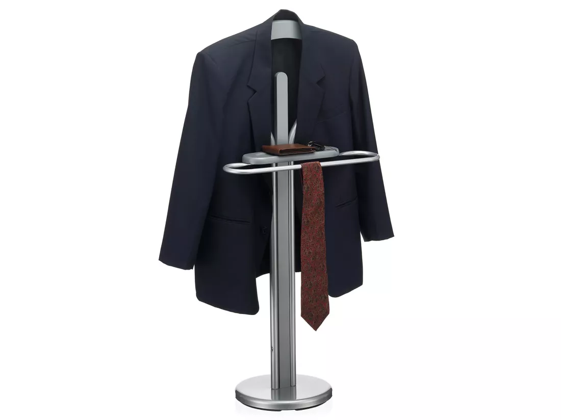 Valet de chambre FABIO chevalet de nuit portant pour vêtements, structure en métal laqué et finition en MDF décor gris mat