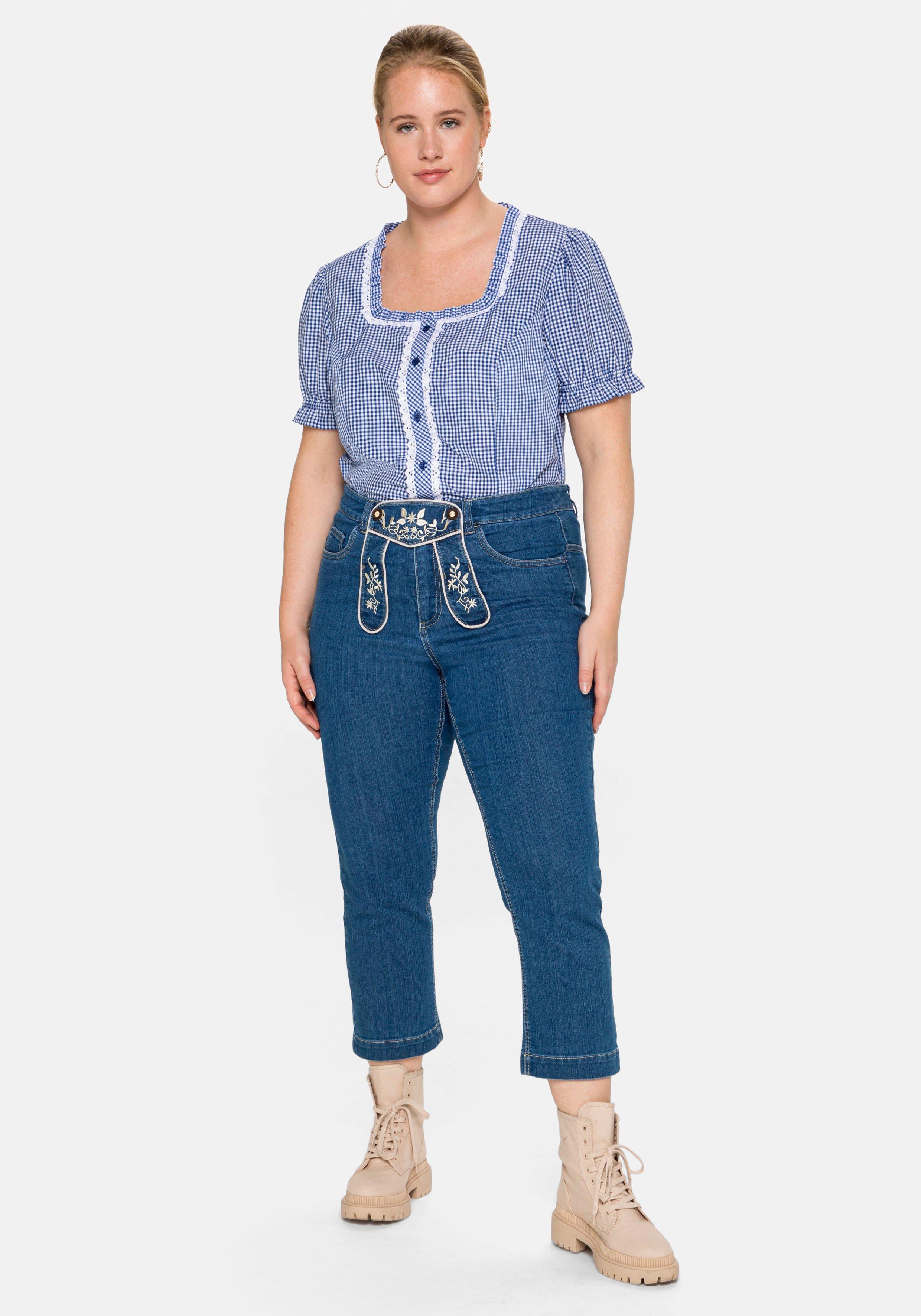 Trachtenjeans in 7/8-Länge, mit Latz und Stickerei