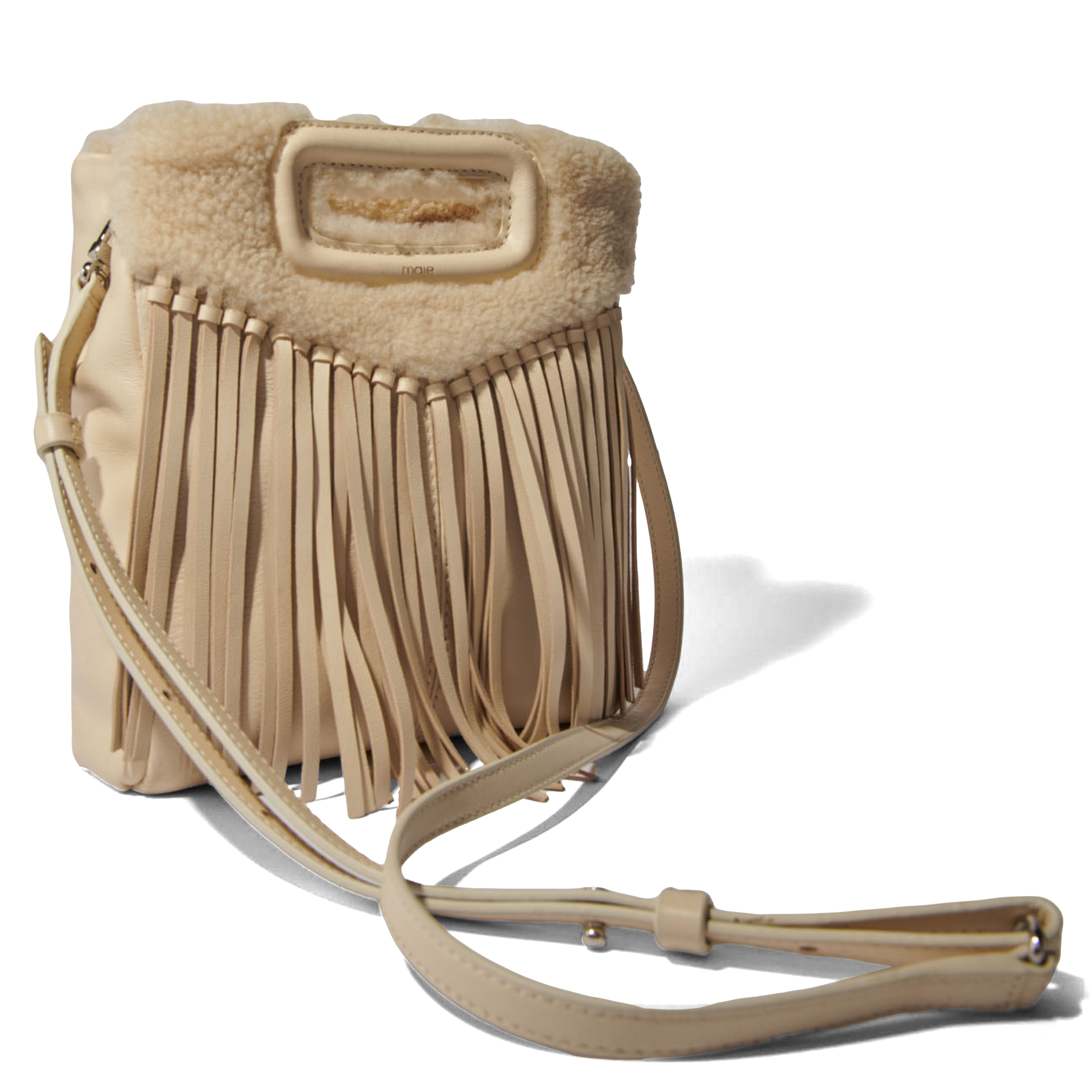 M MOUT FRINGES - Sac bandoulière avec détails franges et sherpa | Blanc