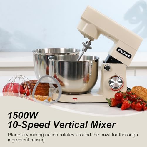 Robot Patissier CHeflee,1500 W Robot Patissier,avec Bol en Acier Inoxydable de 4,5 et 5,5 L,10 P Vitesse,avec Crochet Mélangeur,Crochet Pétrisseur,Fouet et Protection Anti Eclaboussures (Noir） : Cuisine et Maison