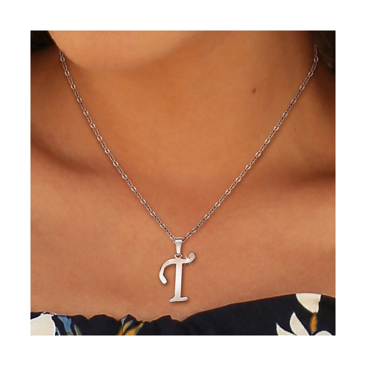 Collier alphabet lettre T en acier inoxydable par SC Bohème