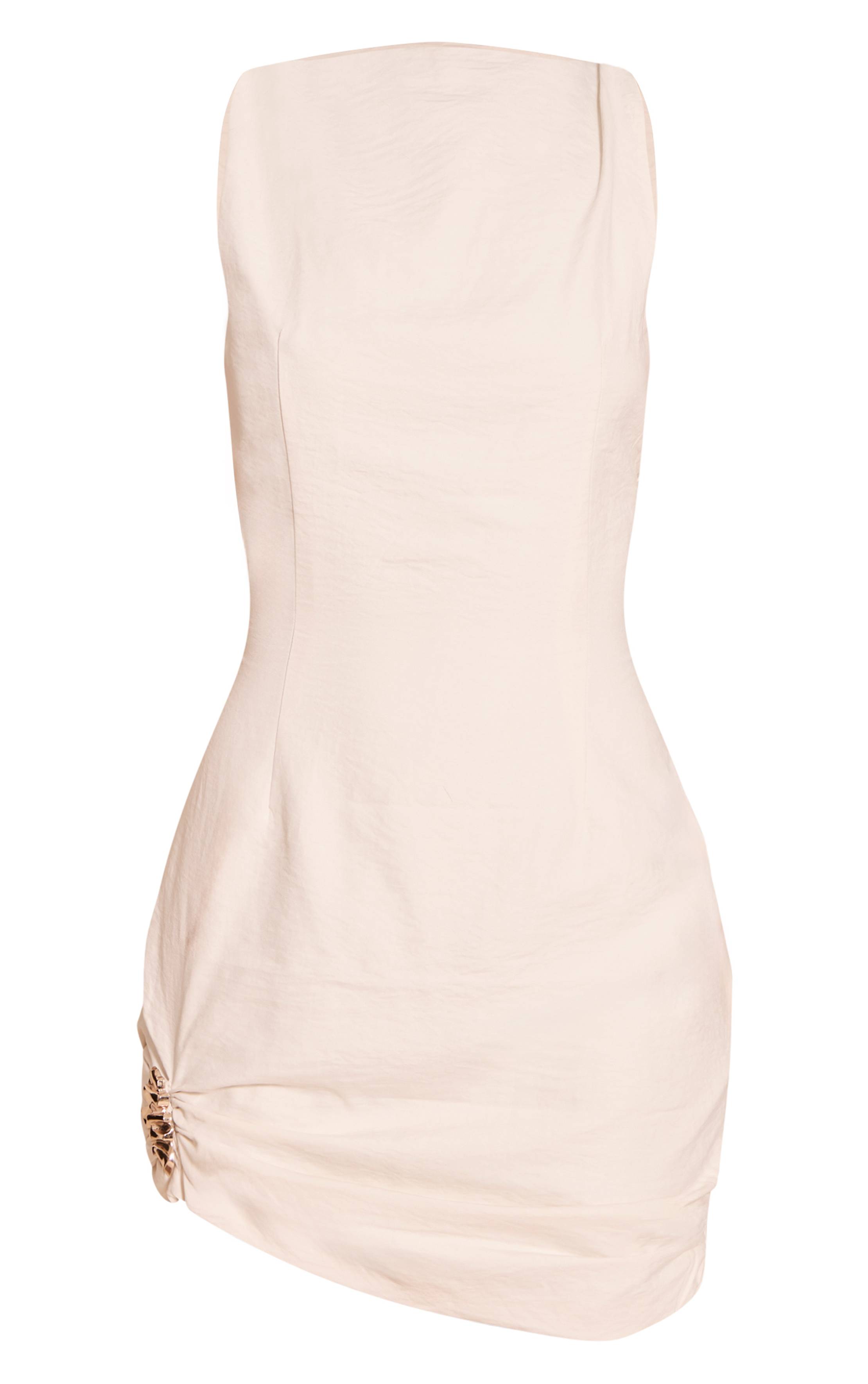 Crème Robe Moulante Tall Texturée Col Montant Avec Détail De Finition