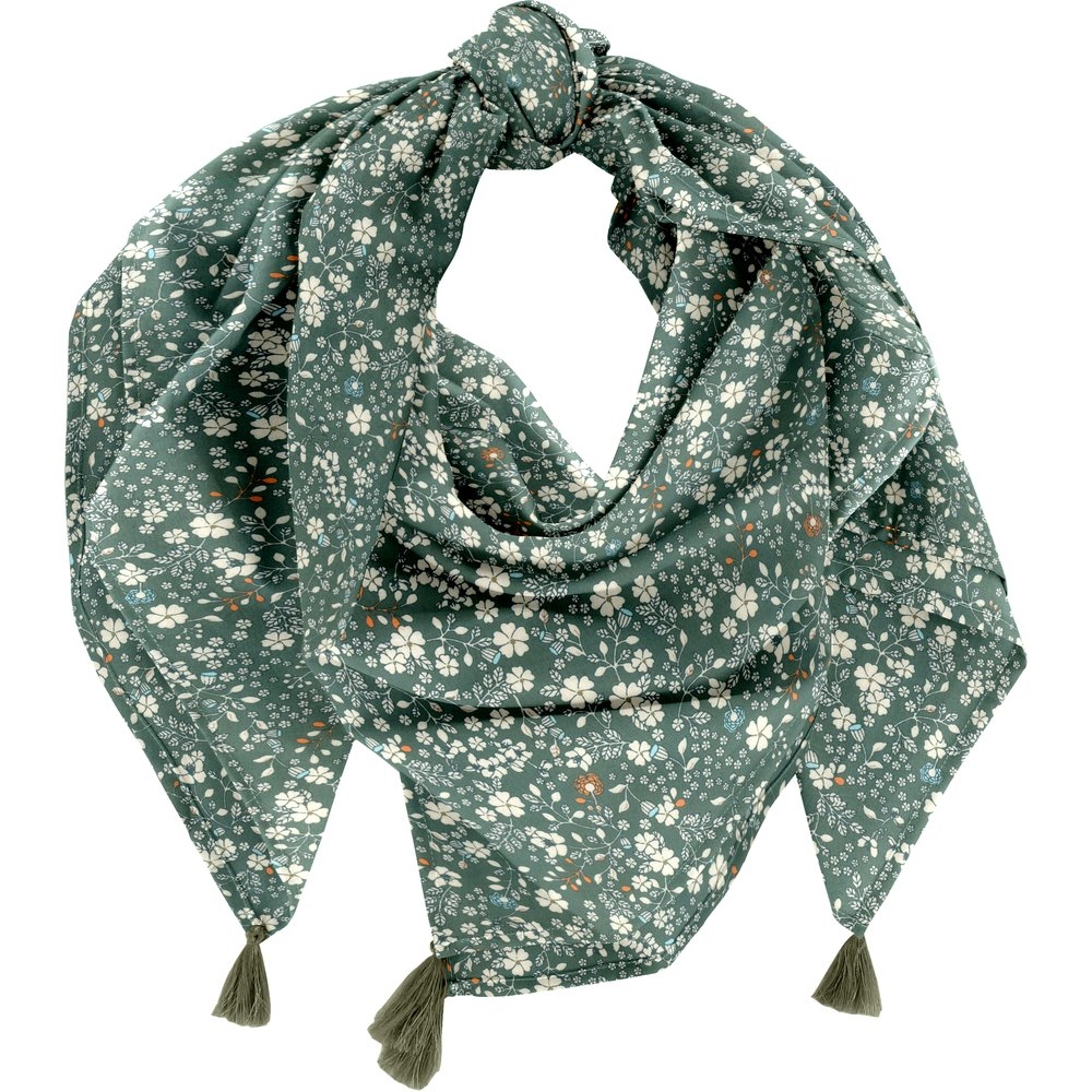 Foulard Pompon Fleuri Kaki