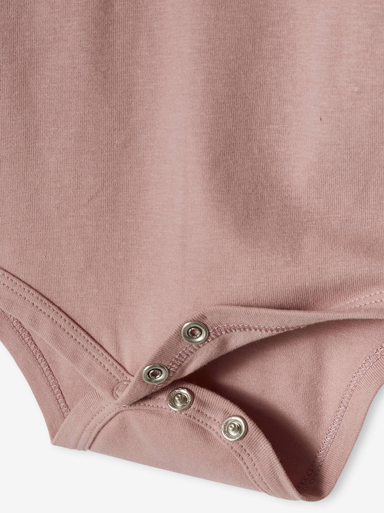 Conjunto de 2 bodies de manga curta para bebê com gola fantasia lilás claro.
