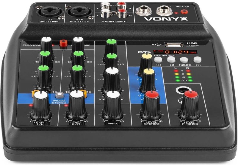 Vonyx - VMM100 - Audio Mixer - 4-Kanaals - Bluetooth - USB MP3 Speler