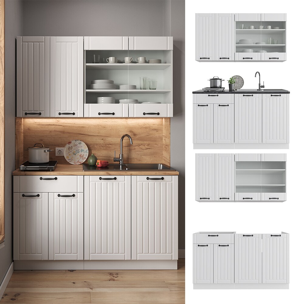 Vicco Küchenzeile Single Einbauküche Landhaus 140 cm Küchen Fame-Line Weiß